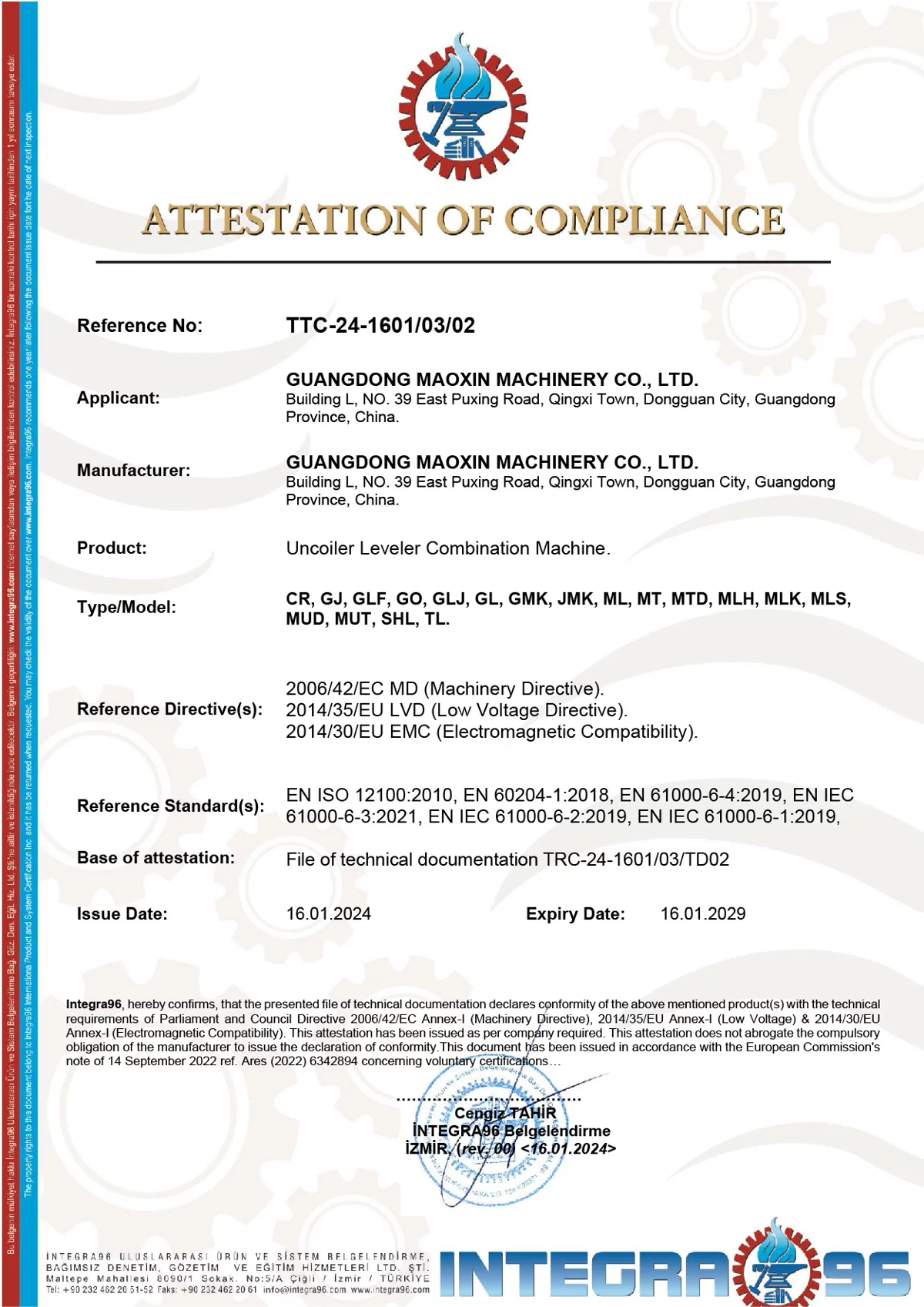 CE Certification for Uncoiler Leveler Machine